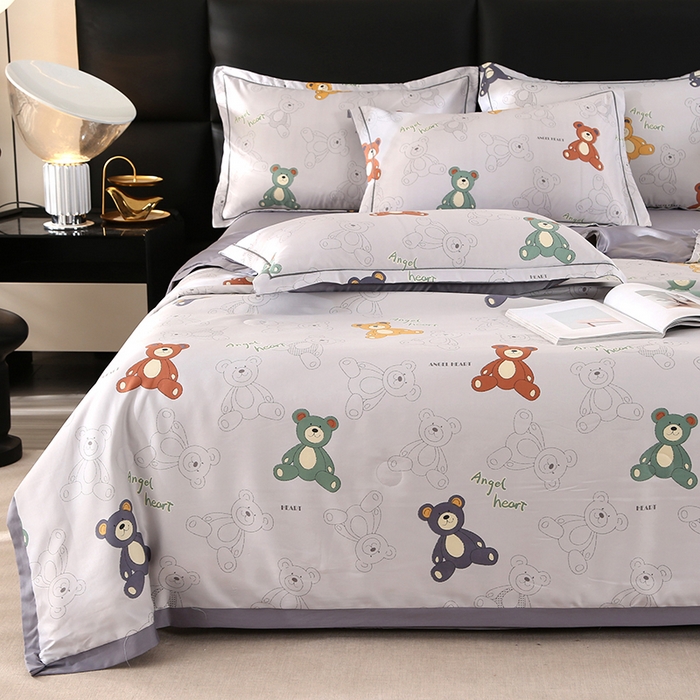 91家纺网 家纺一手货源 找家纺 梦莱斯 2024新款拼角宽边水洗天丝夏被四件套 宝贝熊