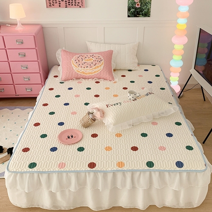 91家纺网 家纺一手货源 找家纺 昔可家纺 2024新款床裙款乳胶席 彩色波点