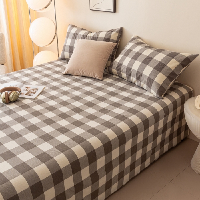 91家纺网 家纺一手货源 找家纺 寐眠 2024新款全棉水洗棉床单床笠单品-单床单 灰中格