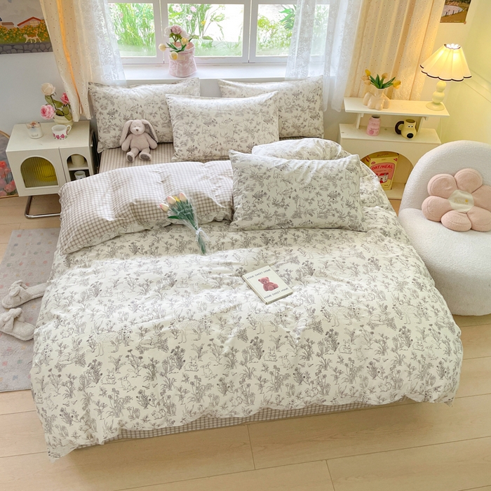 91家纺网 家纺一手货源 找家纺 芊寻家居 2024新款全棉13372花卉系列四件套 开心农场