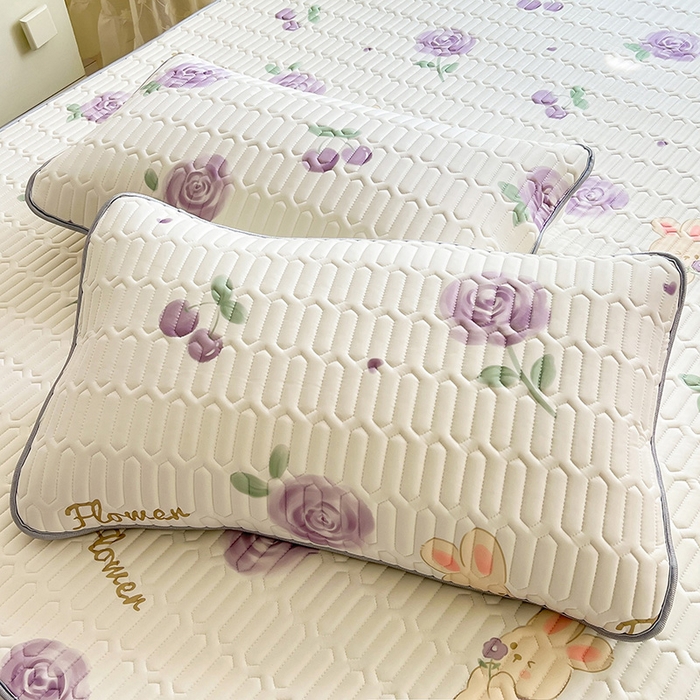 91家纺网 家纺一手货源 找家纺 佳梦达 2025新款0.4厚度印花凉感丝乳胶凉席 玫瑰小兔-紫