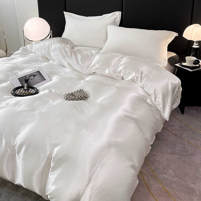 91家纺网 家纺一手货源 找家纺 梦舒羽 2025新款可水洗冰丝被套双人床被套带同款床单床笠四件套 光洁白