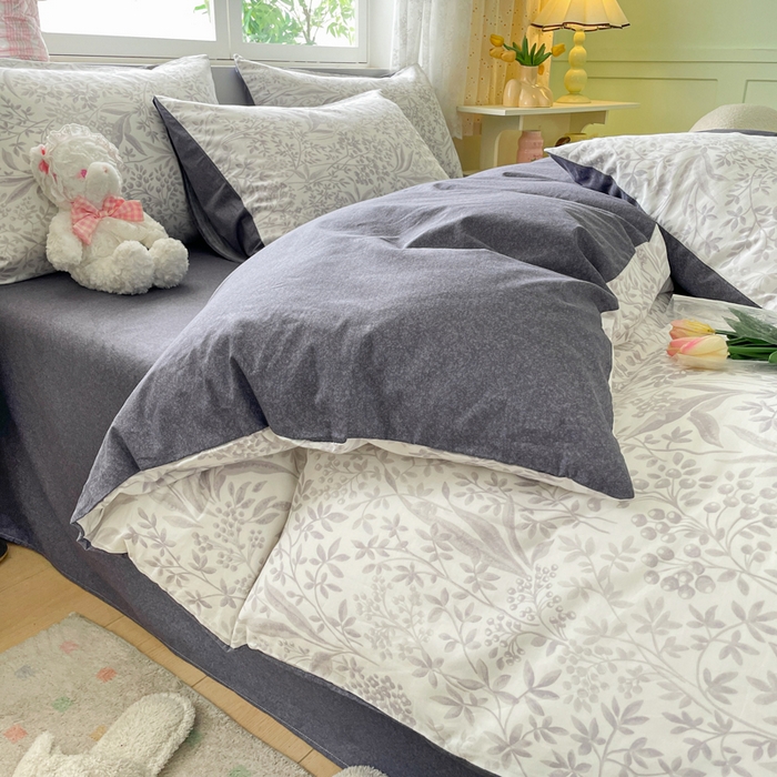 91家纺网 家纺一手货源 找家纺 芊寻家居 2024新款全棉13372花卉系列四件套 淡雅