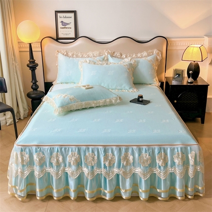 91家纺网 家纺一手货源 找家纺 （总）虹星家纺 2024新款A类冰感凉豆豆可拆卸床裙席三件套