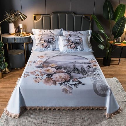 91家纺网 家纺一手货源 找家纺 其奥家纺 2025新款900d窝蜂冰丝凉席三件套 花开富贵