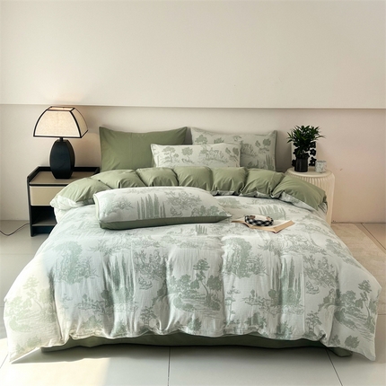 HL原创 2024新款原创双层纱提花四件套 拾光-绿