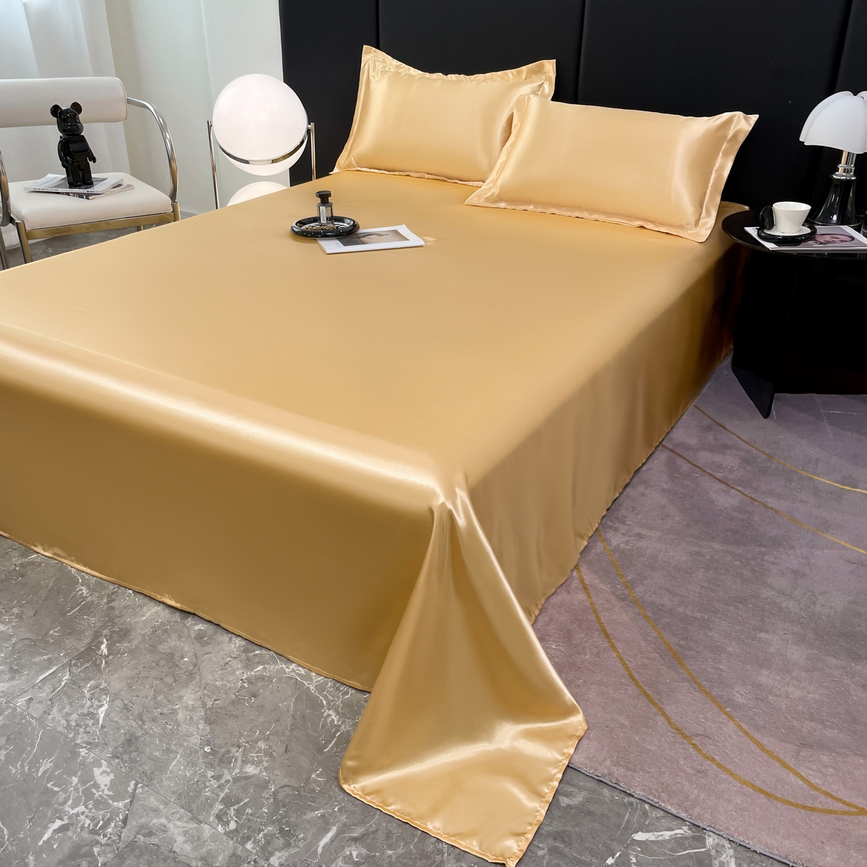 91家纺网 家纺一手货源 找家纺 梦舒羽 2025新款可水洗冰丝床垫保护罩防尘床单三件套 金驼色