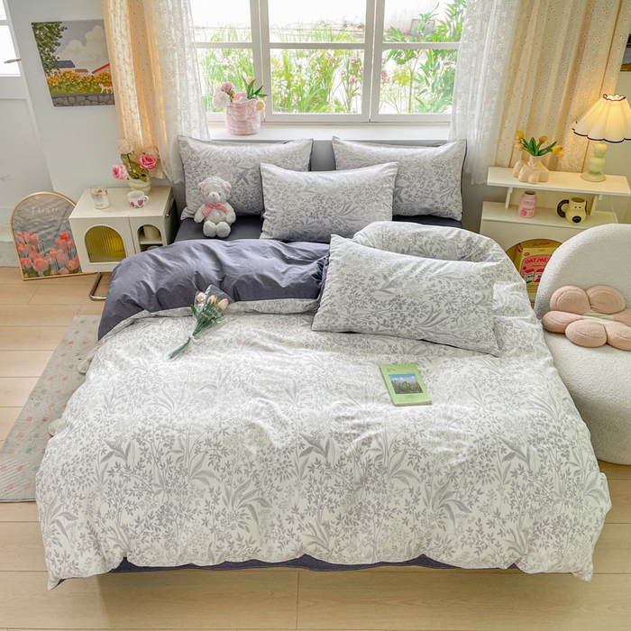 91家纺网 家纺一手货源 找家纺 芊寻家居 2024新款全棉13372花卉系列四件套 淡雅