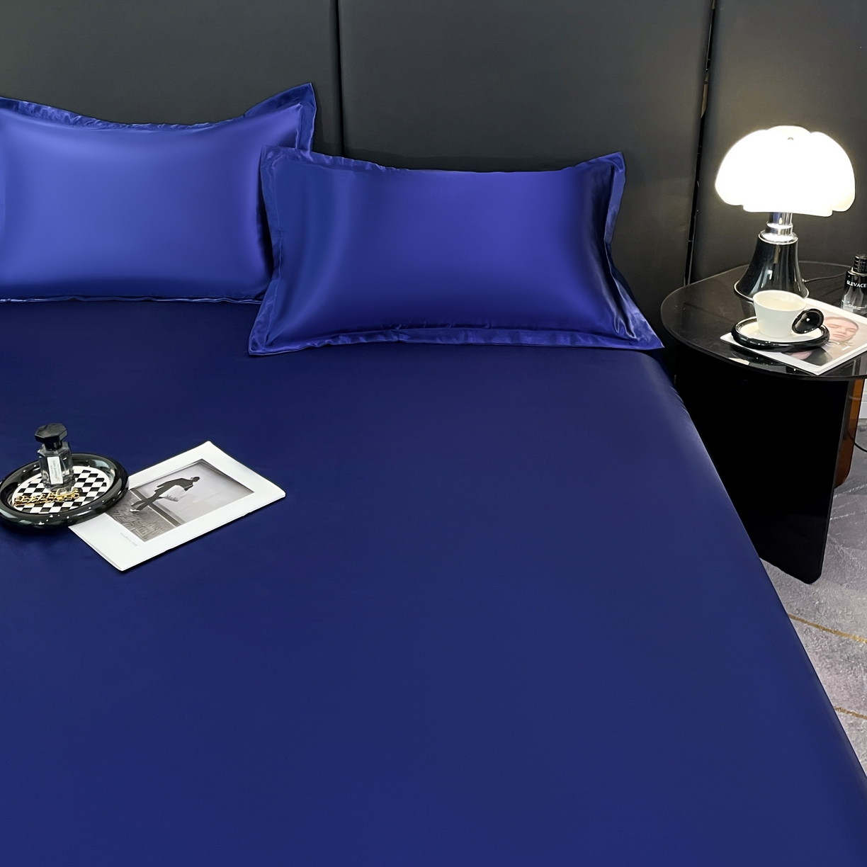 91家纺网 家纺一手货源 找家纺 梦舒羽 2025新款可水洗冰丝床垫保护罩防尘床单三件套 深海蓝