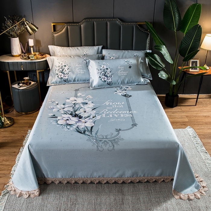 91家纺网 家纺一手货源 找家纺 大境 2024新款900d窝蜂冰丝凉席三件套 幽幽花语