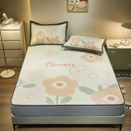 21度C 2024新款卡通大版数码印花冰藤席 华美爱恋-床笠款