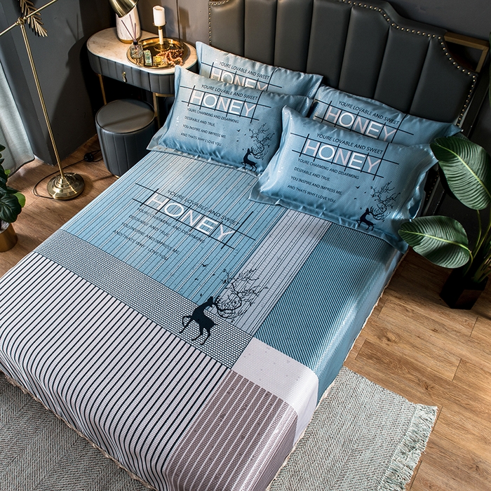 91家纺网 家纺一手货源 找家纺 大境 2024新款900d窝蜂冰丝凉席三件套 浪漫仲夏