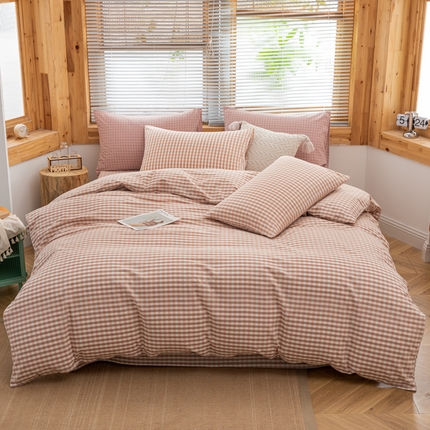 91家纺网 家纺一手货源 找家纺 柠萌家居 2024新款A类全棉色织水洗棉无印风四件套 玉小格