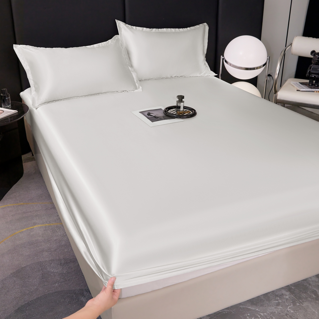 91家纺网 家纺一手货源 找家纺 梦舒羽 2025新款可水洗冰丝床垫保护套床笠三件套 光洁白