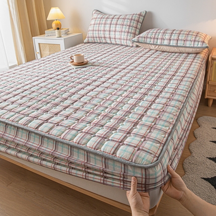 鑫钰 2024新款无印风水洗棉水洗亲肤大豆夹棉床笠-简格 简格-格调咖