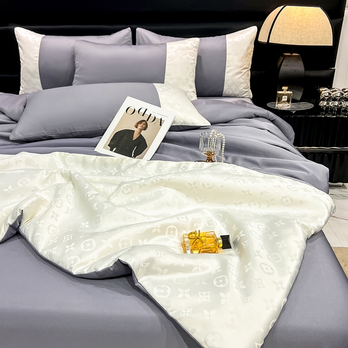 91家纺网 家纺一手货源 找家纺 梦之岛 2024新款水洗真丝提花空调被夏被四件套-路易公主 路易公主-灰