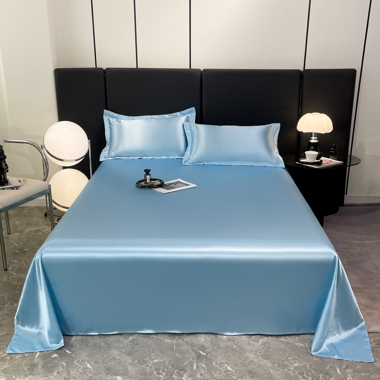 91家纺网 家纺一手货源 找家纺 梦舒羽 2025新款可水洗冰丝床垫保护罩防尘床单三件套 天空蓝