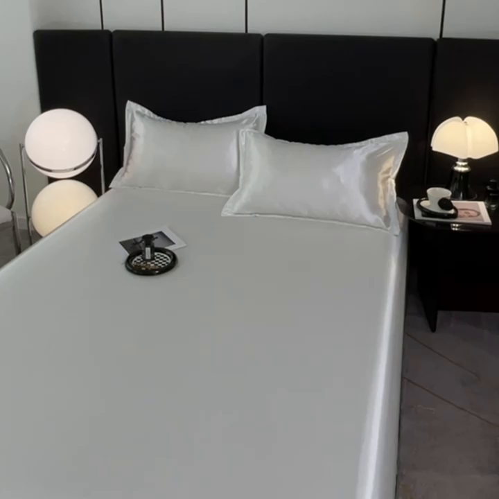 91家纺网 家纺一手货源 找家纺 梦舒羽 2025新款可水洗冰丝床垫保护套床笠三件套 光洁白