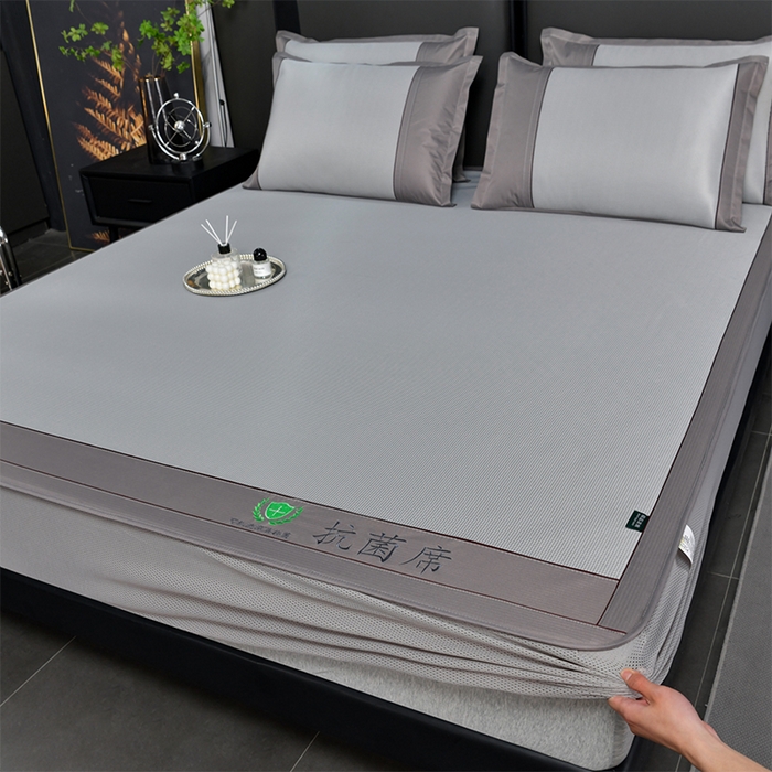 91家纺网 家纺一手货源 找家纺 简一 2024新款A类抗菌冰丝席--床笠款 小千鸟格-经典抗菌席-灰