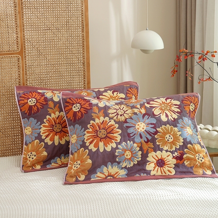 91家纺网 家纺一手货源 找家纺 （总）朴尔家纺-毛巾被 2024年新款色织定位提花纯棉四层纱布枕巾-朴尔毛巾被25*78一对