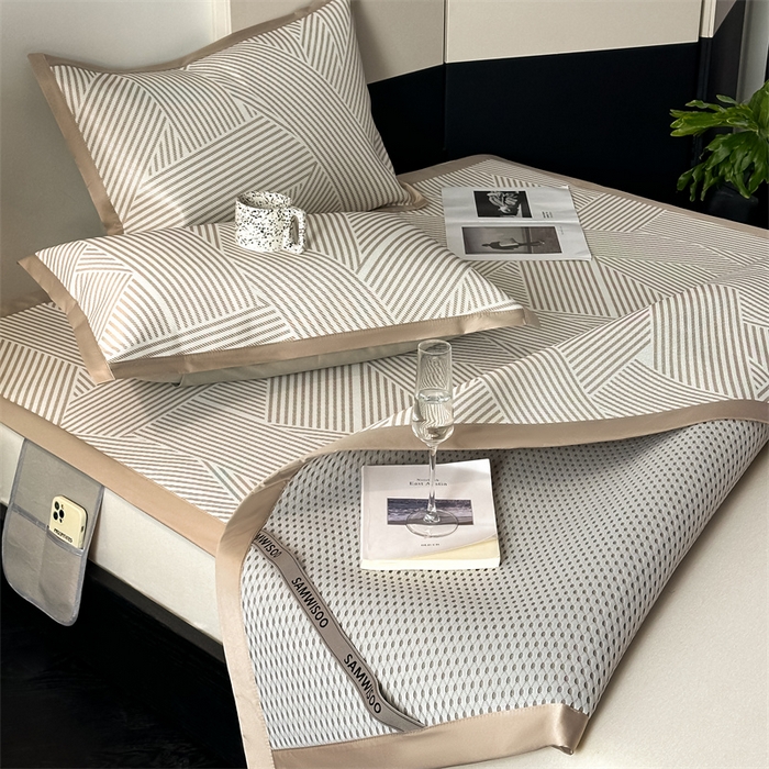 91家纺网 家纺一手货源 找家纺 三味舒屋 2025新款抗菌防螨900D高端养生冰藤席--马汀系列 马汀咖床席