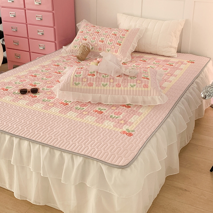 91家纺网 家纺一手货源 找家纺 昔可家纺 2024新款床裙款乳胶席 樱桃郁金香