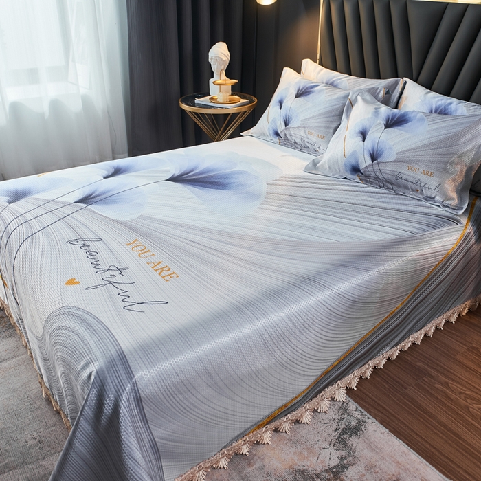 91家纺网 家纺一手货源 找家纺 大境 2024新款900d窝蜂冰丝凉席三件套 恋夏时光