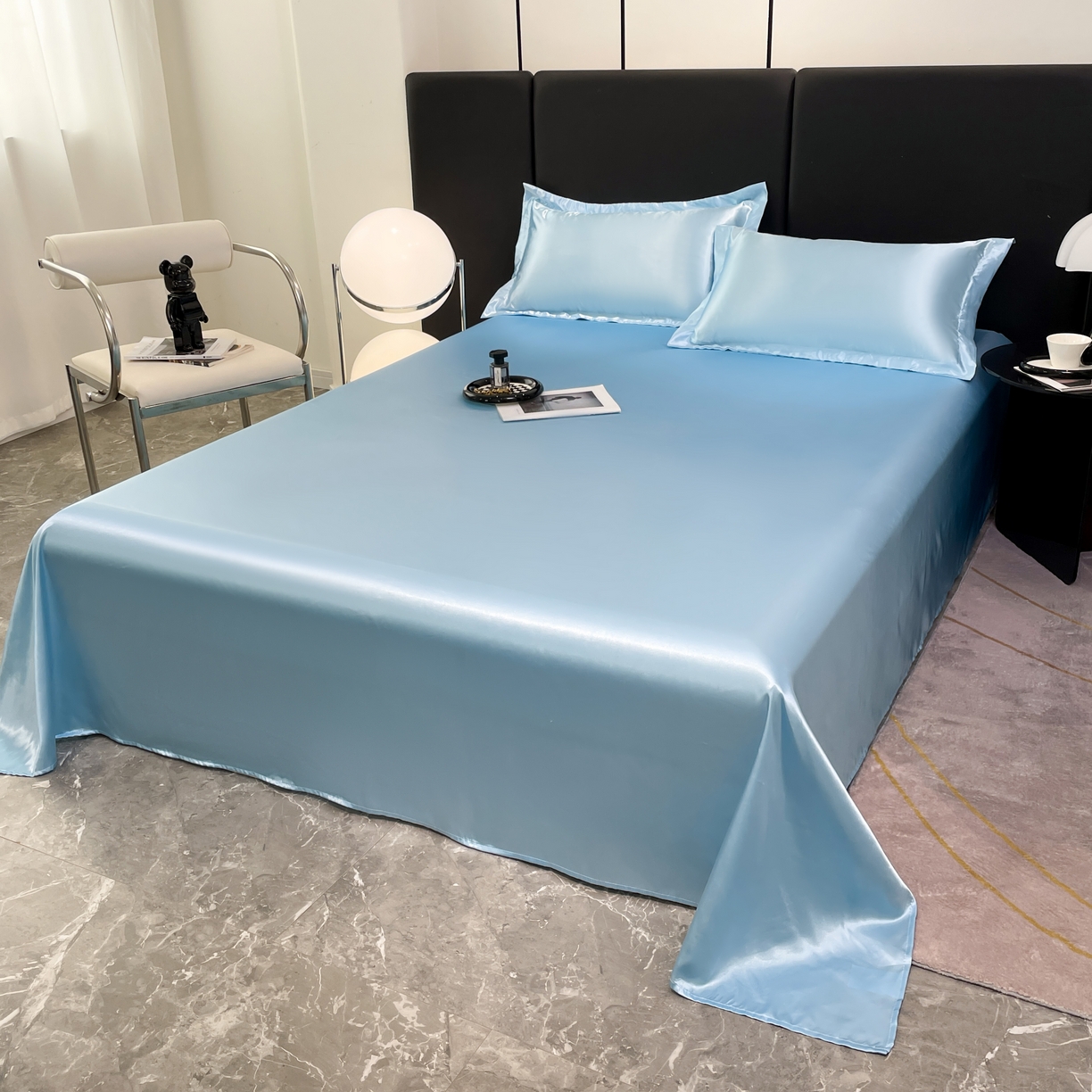 91家纺网 家纺一手货源 找家纺 梦舒羽 2025新款可水洗冰丝床垫保护罩防尘床单三件套 天空蓝