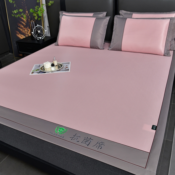 91家纺网 家纺一手货源 找家纺 简一 2024新款A类抗菌冰丝席--床单款 小千鸟格-经典抗菌席-粉