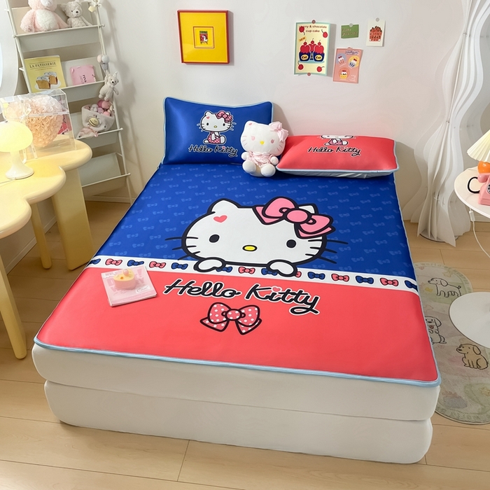 91家纺网 家纺一手货源 找家纺 博雅 2024新款三丽鸥凉感丝凉席夏被套件 大版-蝴蝶结KT