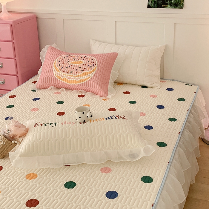 91家纺网 家纺一手货源 找家纺 昔可家纺 2024新款床裙款乳胶席 彩色波点