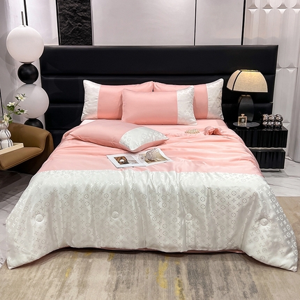 91家纺网 家纺一手货源 找家纺 梦之岛 2024新款水洗真丝提花空调被夏被四件套-路易公主 路易公主-粉