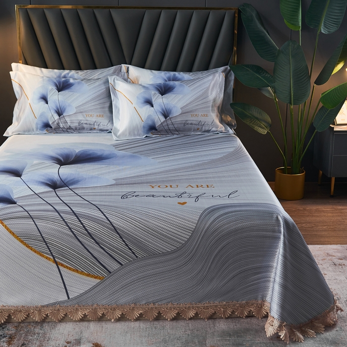 91家纺网 家纺一手货源 找家纺 大境 2024新款900d窝蜂冰丝凉席三件套 恋夏时光