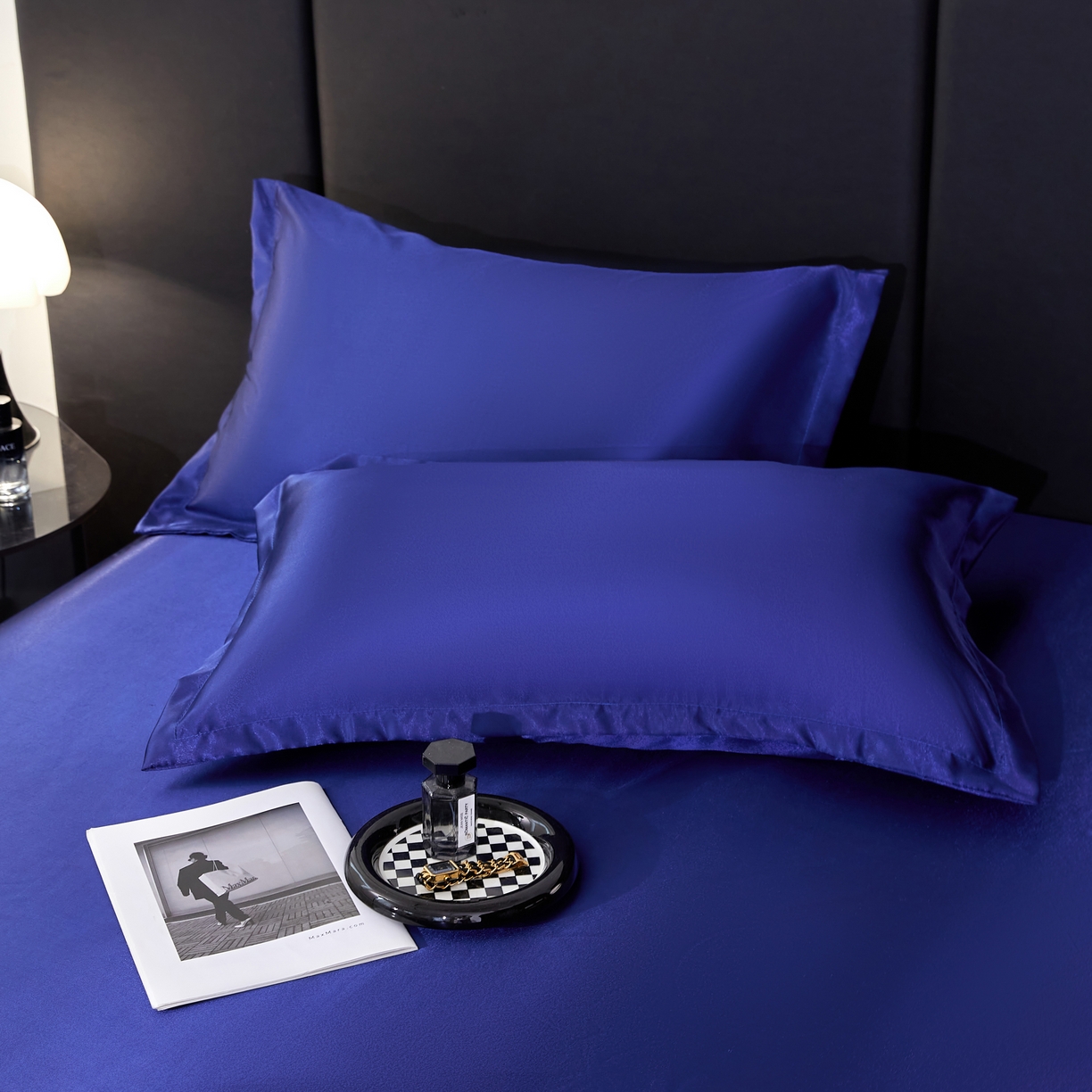 91家纺网 家纺一手货源 找家纺 梦舒羽 2025新款可水洗冰丝床垫保护套床笠三件套 深海蓝