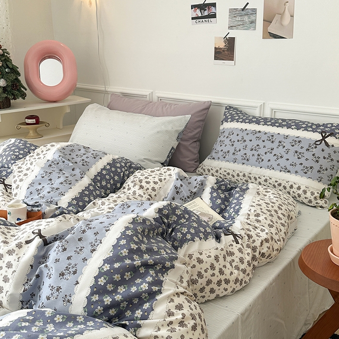 91家纺网 家纺一手货源 找家纺 昔可家纺 2024新款全棉春日复古印花四件套 中古蝴蝶结花