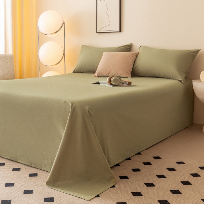 91家纺网 家纺一手货源 找家纺 寐眠 2024新款全棉水洗棉床单床笠单品-单床单 橄榄绿