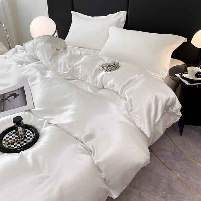 91家纺网 家纺一手货源 找家纺 梦舒羽 2025新款可水洗冰丝被套双人床被套带同款床单床笠四件套 光洁白