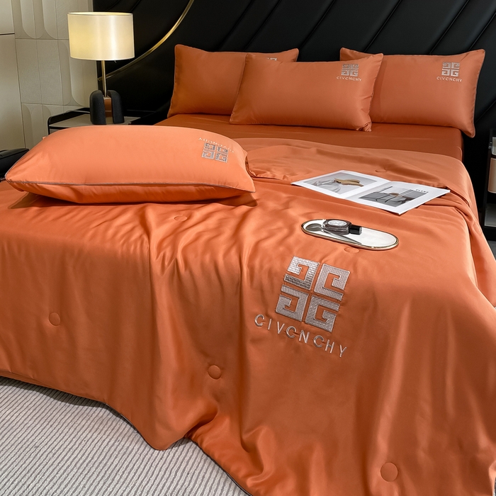 91家纺网 家纺一手货源 找家纺 露梦家纺 2025新款水洗真丝刺绣夏被-梵希 梵希-爱马橙