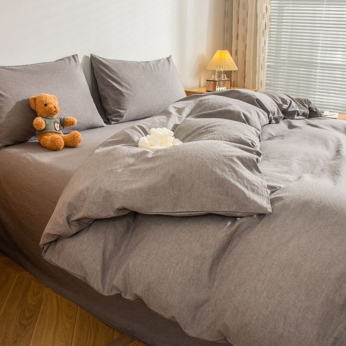 91家纺网 家纺一手货源 找家纺 柠萌家居 2024新款A类全棉色织水洗棉无印风四件套 冷灰