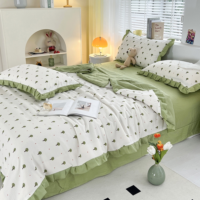 91家纺网 家纺一手货源 找家纺 梦莱斯 2024新款时尚舒适泡泡棉夏被四件套 森林