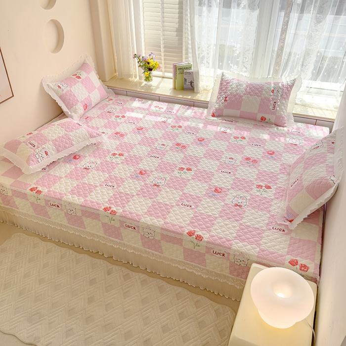 91家纺网 家纺一手货源 找家纺 冬然 2023新款全棉防滑榻榻米垫子炕垫纯棉床盖夹棉床单纯棉床单-幸福兔