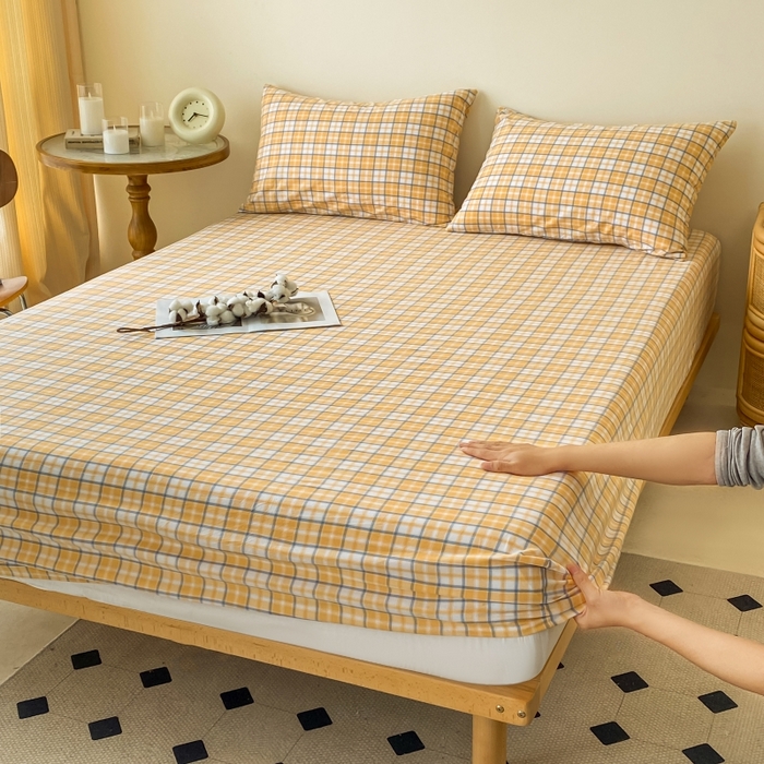 91家纺网 家纺一手货源 找家纺 寐眠 2024新款全棉水洗棉床单床笠单品-单床笠 蜂蜜黄