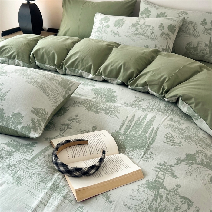 91家纺网 家纺一手货源 找家纺 HL原创 2024新款原创双层纱提花四件套 拾光-绿