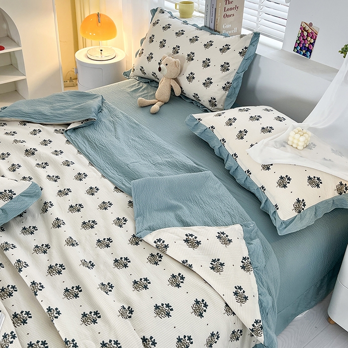 91家纺网 家纺一手货源 找家纺 梦莱斯 2024新款时尚舒适泡泡棉夏被四件套 晴朗