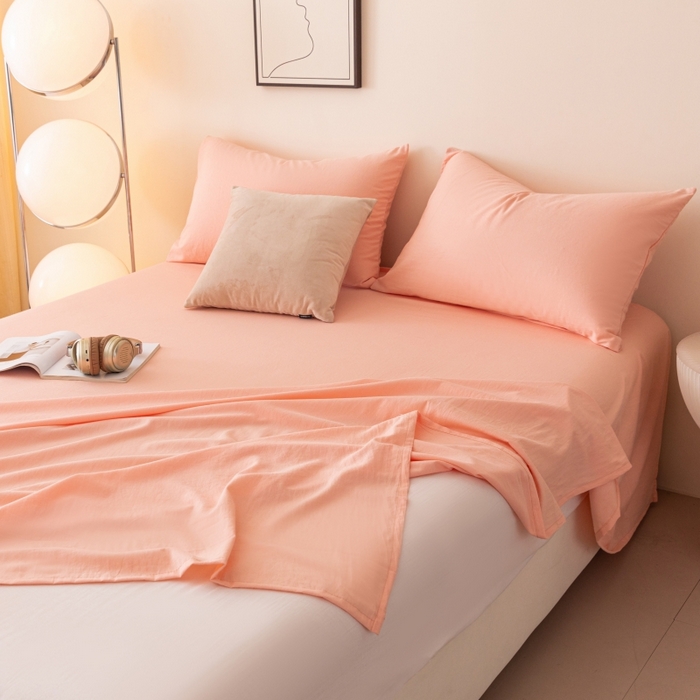 91家纺网 家纺一手货源 找家纺 寐眠 2024新款全棉水洗棉床单床笠单品-单床单 浅粉