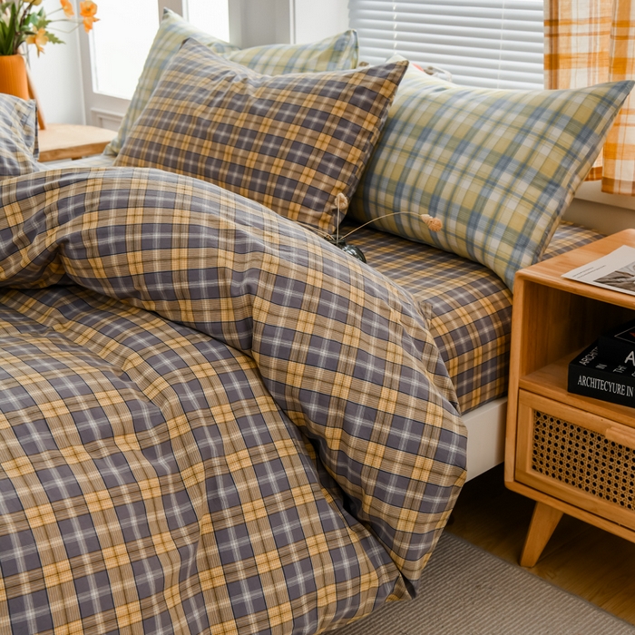 91家纺网 家纺一手货源 找家纺 柠萌家居 2024新款A类全棉色织水洗棉无印风四件套 芳华灰