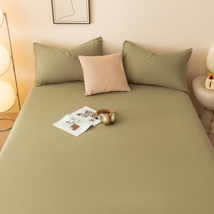 91家纺网 家纺一手货源 找家纺 寐眠 2024新款全棉水洗棉床单床笠单品-单床单 橄榄绿