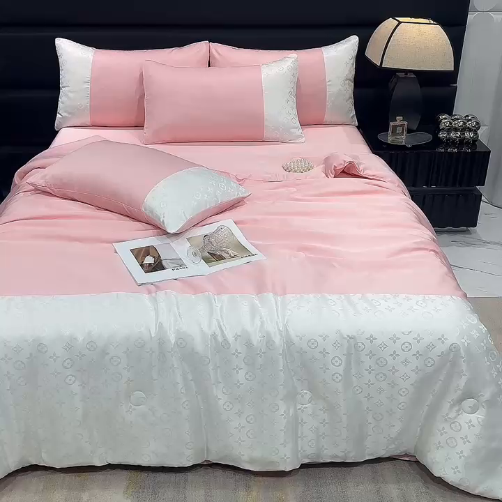 91家纺网 家纺一手货源 找家纺 梦之岛 2024新款水洗真丝提花空调被夏被四件套-路易公主 路易公主-粉