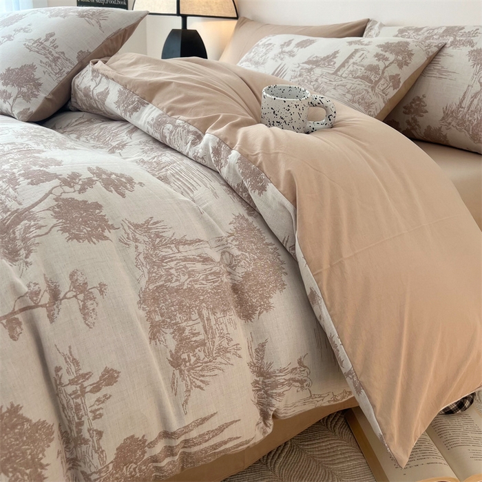 91家纺网 家纺一手货源 找家纺 HL原创 2024新款原创双层纱提花四件套 拾光-咖