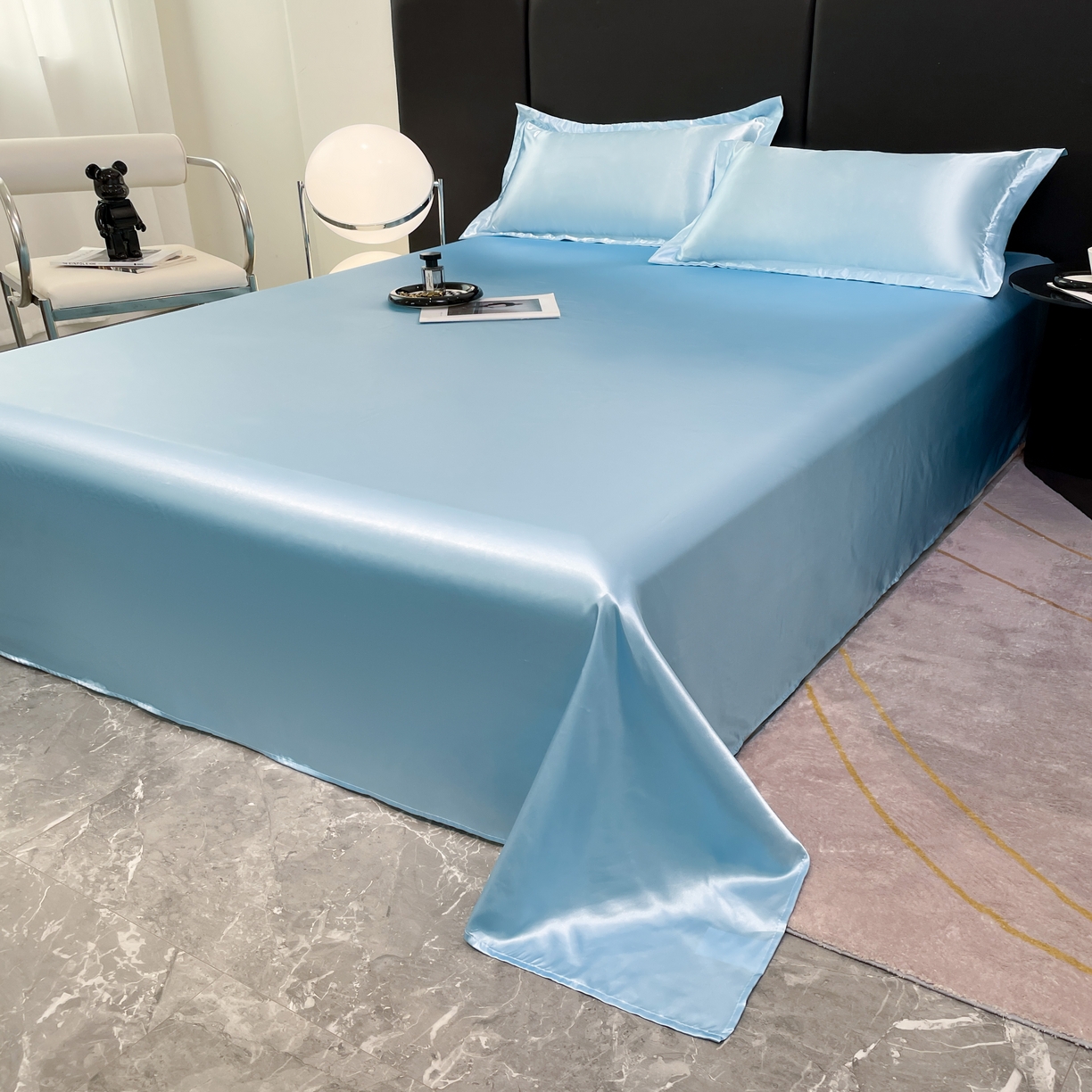 91家纺网 家纺一手货源 找家纺 梦舒羽 2025新款可水洗冰丝床垫保护罩防尘床单三件套 天空蓝